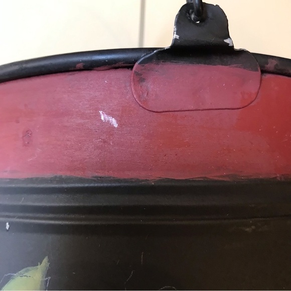 Cottagecore Hand painted Toleware Tin Bucket w/ Lid, Features a Fruit Motif - Picture 10 of 16